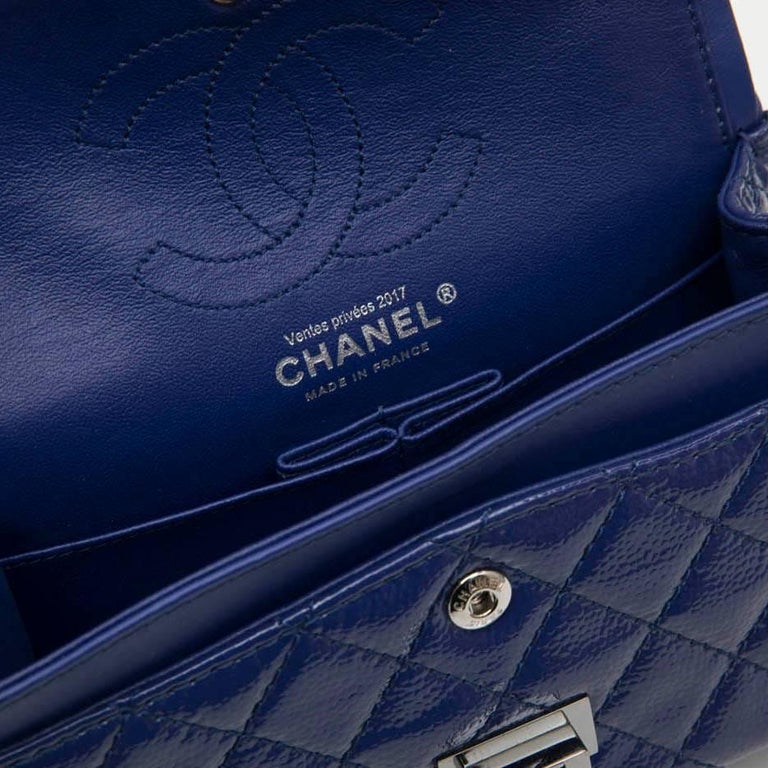 CHANEL Mini Double Flap Bag in Blue Electric Grained Quilted Leather