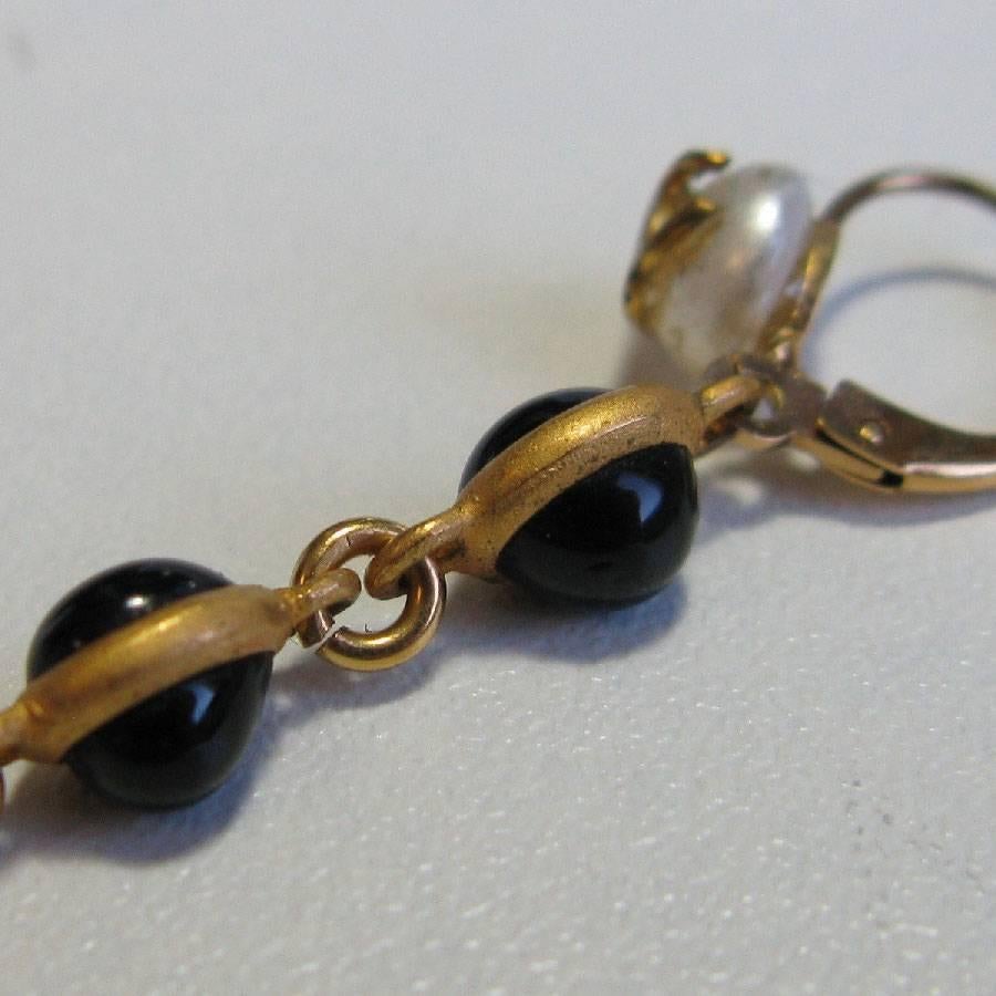 CHANEL Pendant Stud Earrings In Black Molten Glass, Small Pearl and Gilded Metal 2