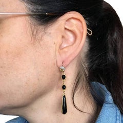 CHANEL Pendant Stud Earrings In Black Molten Glass, Small Pearl and Gilded Metal