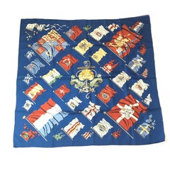 HERMES 'Pavois' Scarf in Blue Silk