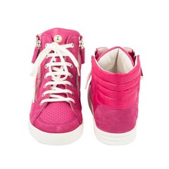 Chanel Sneakers in Pink Fuchsia Velvet and Leather, Size 38FR