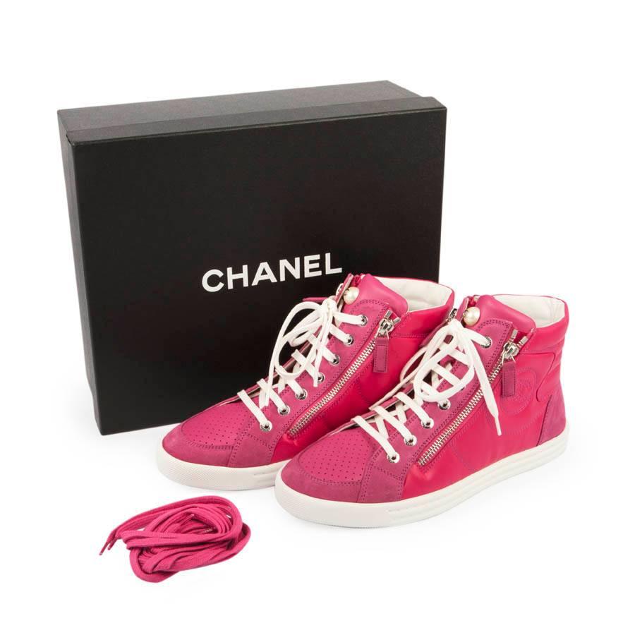 Women's Chanel Sneakers in Pink Fuchsia Velvet and Leather, Size 38FR
