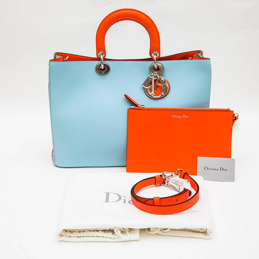CHRISTIAN DIOR 'Lady D Dior' Bag in Blue Sky Leather and Gray Python 3