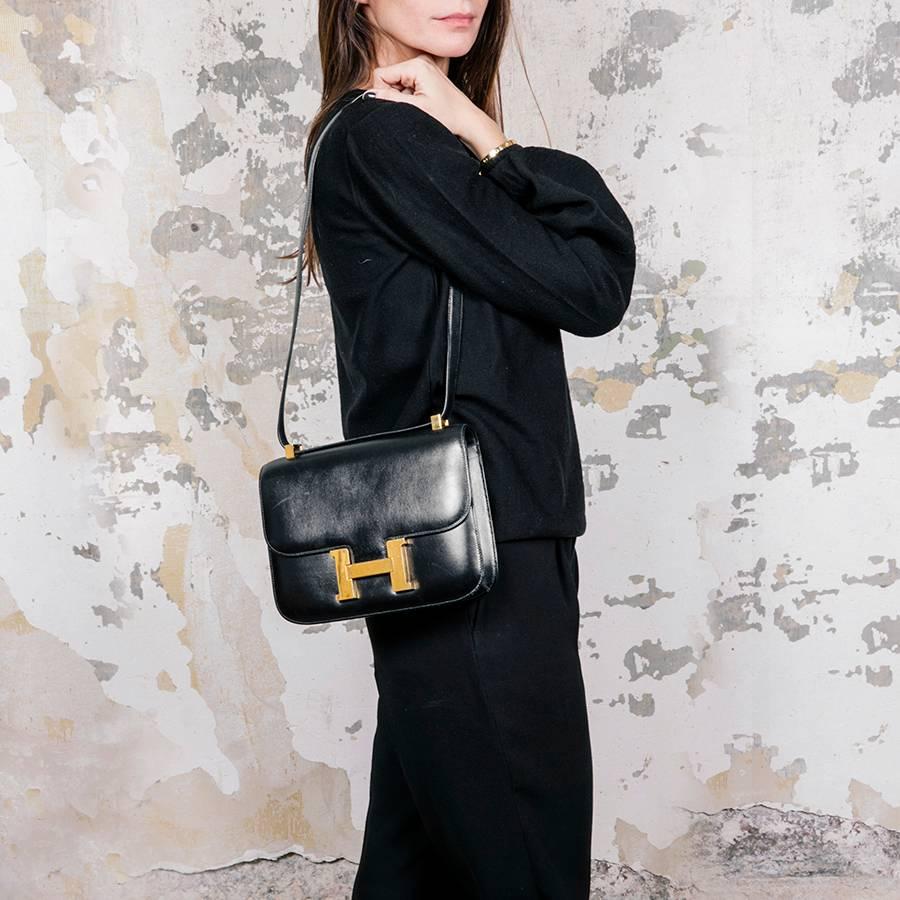 HERMES 'Constance' Vintage Bag in Black Box Leather 5
