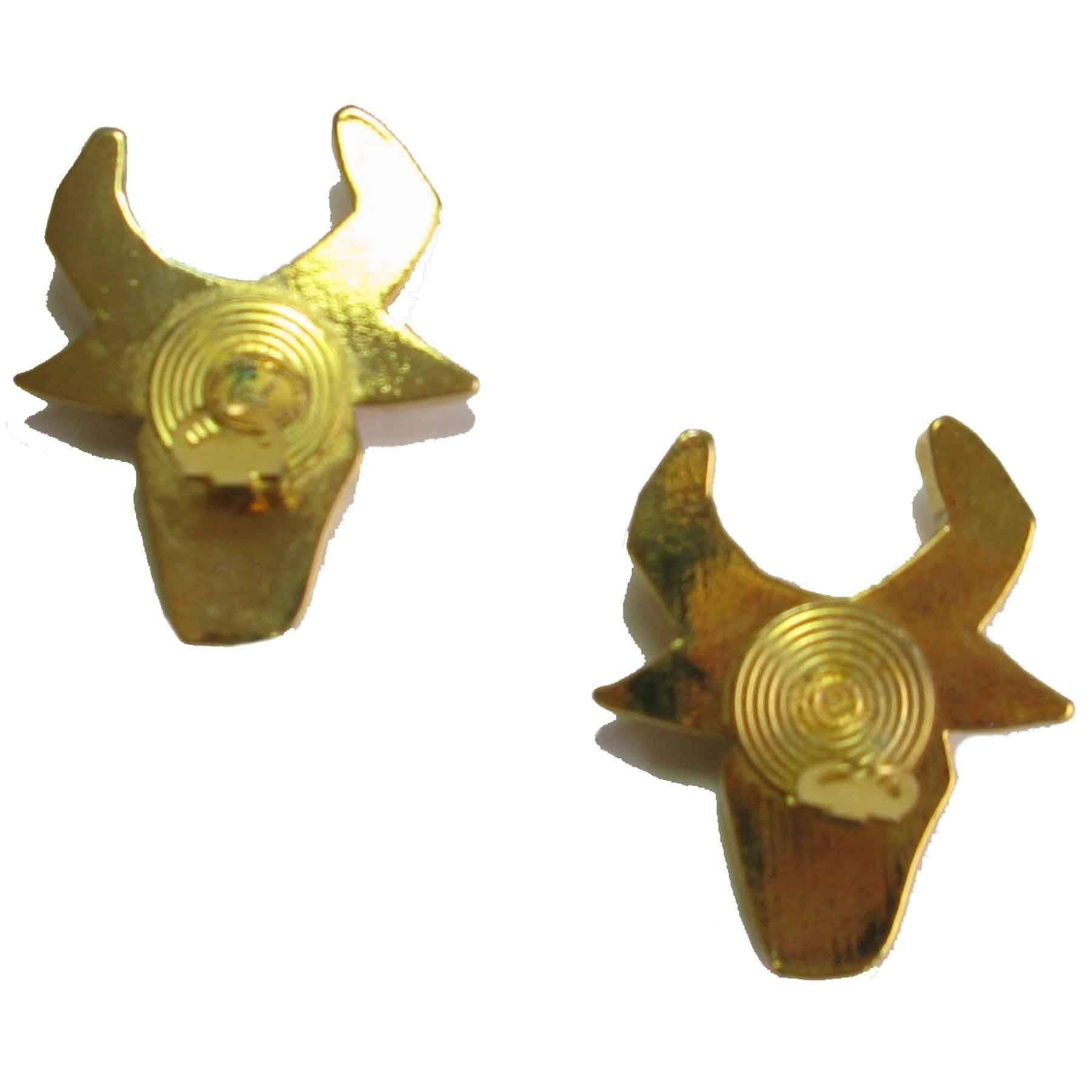 CHRISTIAN LACROIX Vintage Bull Head Clip-on Earrings in Gilded Metal In Good Condition In Paris, FR