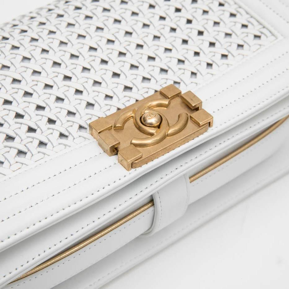  Collector CHANEL 'Boy' Flap Bag 'Paris Dubaï' in White and Aged Gold Leather 1