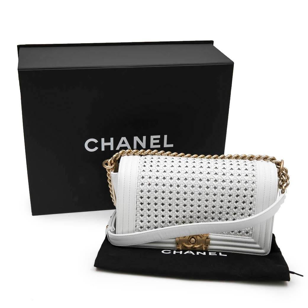  Collector CHANEL 'Boy' Flap Bag 'Paris Dubaï' in White and Aged Gold Leather 2