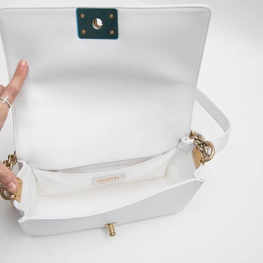  Collector CHANEL 'Boy' Flap Bag 'Paris Dubaï' in White and Aged Gold Leather 5
