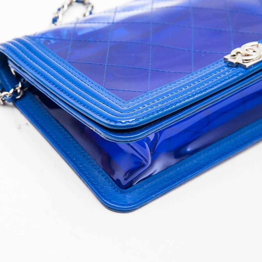 CHANEL 'Boy' Transparent Blue Electric Edged with Leather Mini Bag  In Excellent Condition In Paris, FR