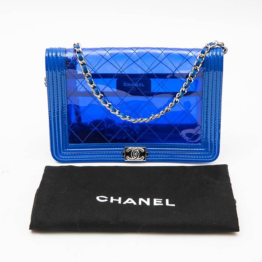 CHANEL 'Boy' Transparent Blue Electric Edged with Leather Mini Bag  4