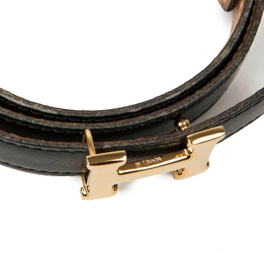 Brown HERMES H Fine Belt in Black Box and Epsom gold leather 