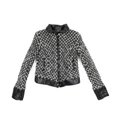 CHANEL Quilted Jacket in Black Lamb Leather Stitched with White Mohair Size 38FR