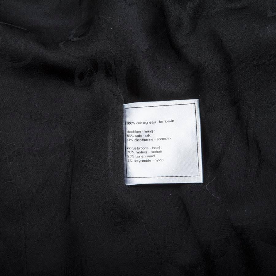 CHANEL Quilted Jacket in Black Lamb Leather Stitched with White Mohair Size 38FR 7