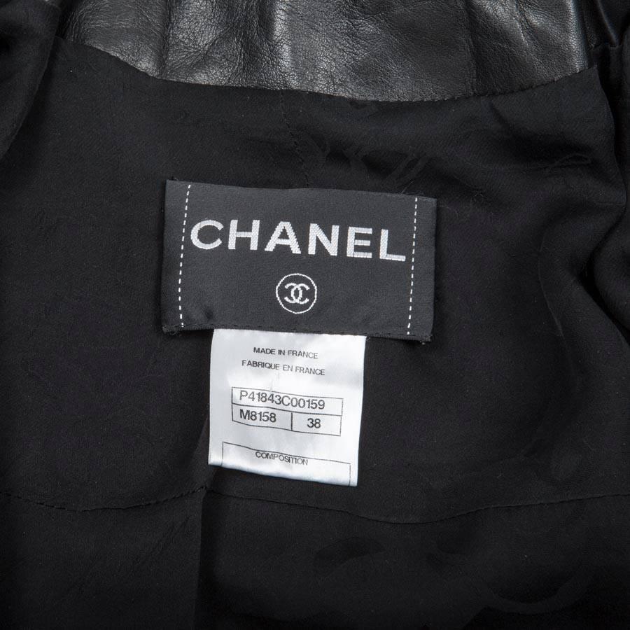 CHANEL Quilted Jacket in Black Lamb Leather Stitched with White Mohair Size 38FR 6