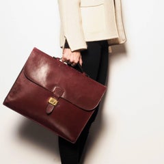 HERMES Vintage Satchel Bag in H Red Box Leather