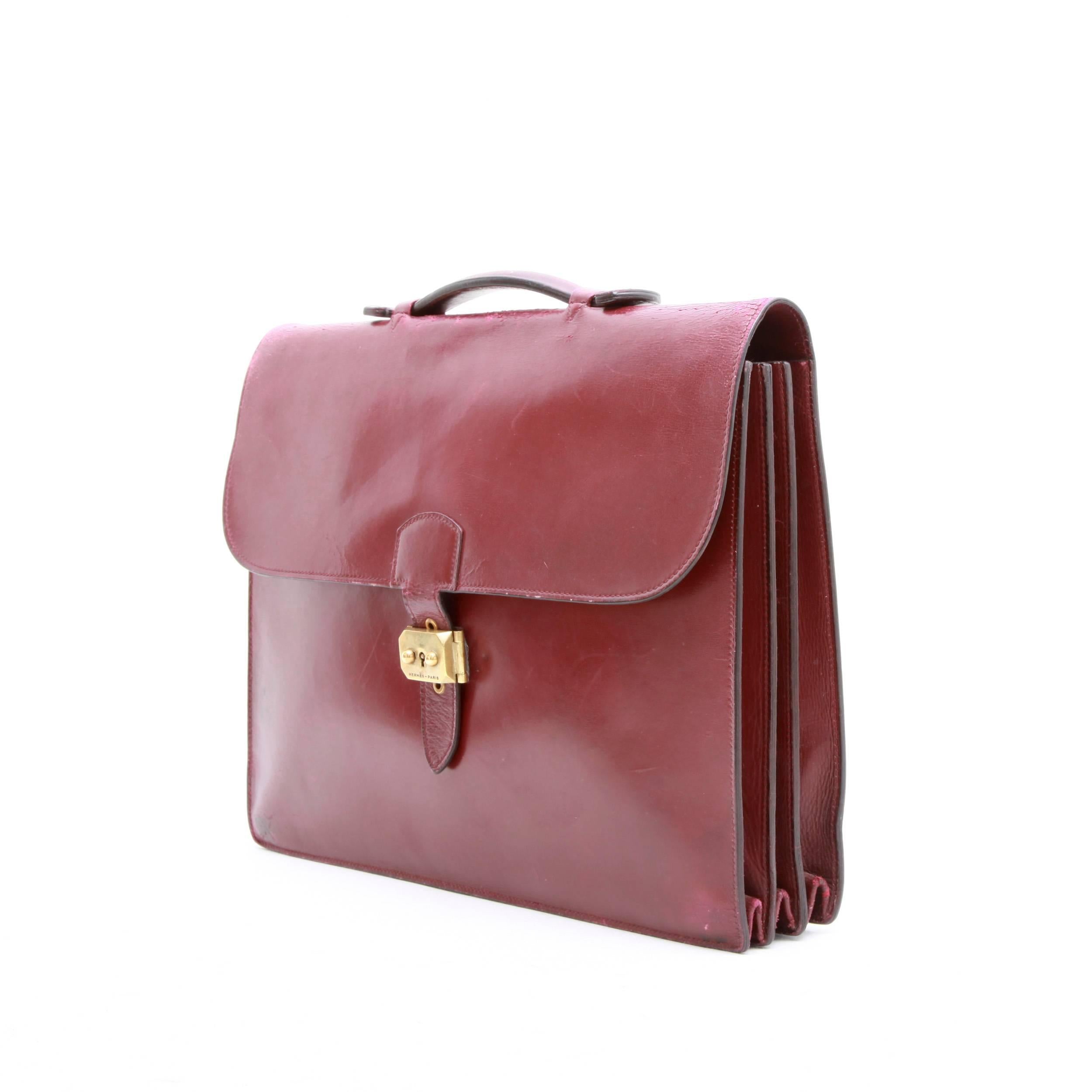 Brown HERMES Vintage Satchel Bag in H Red Box Leather