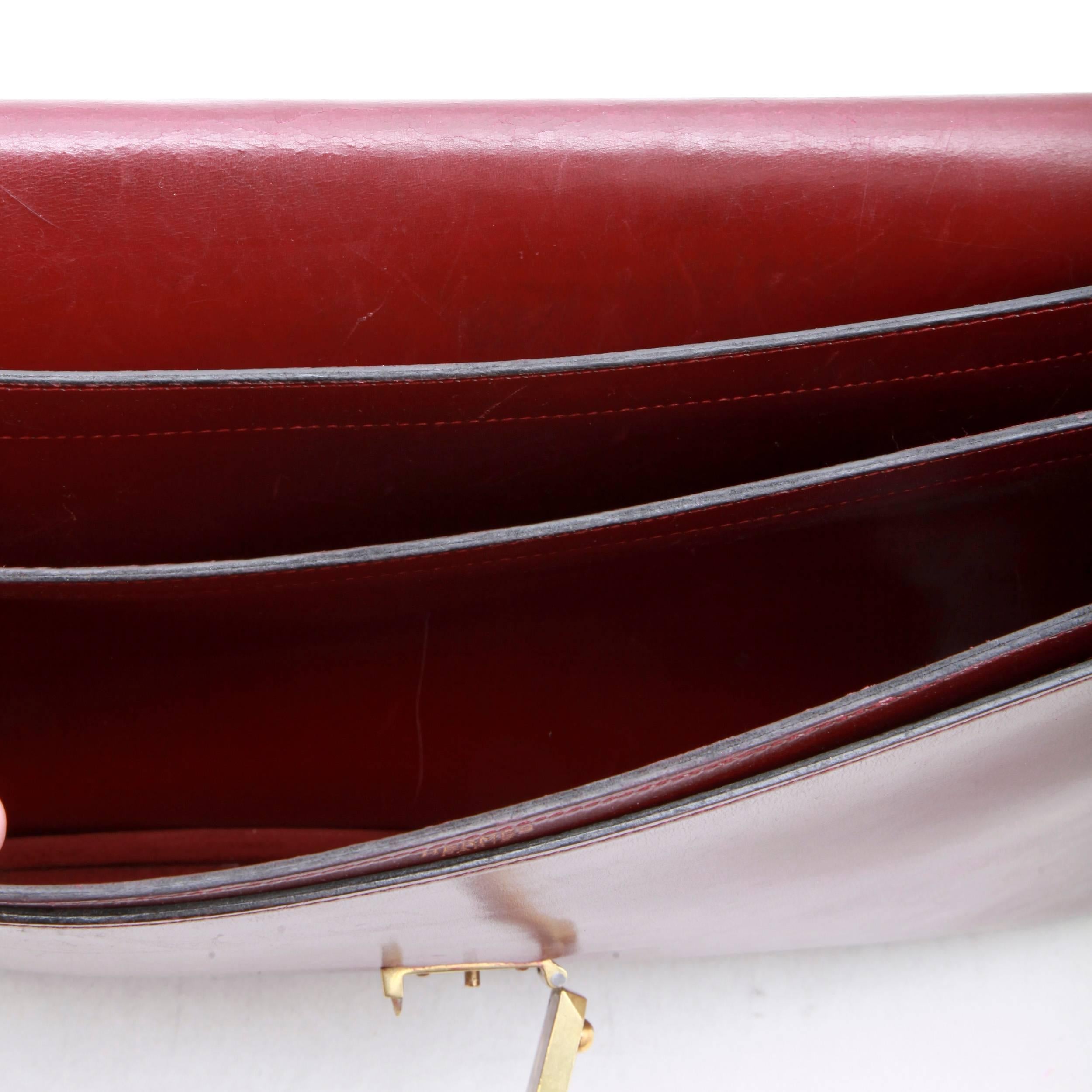 HERMES Vintage Satchel Bag in H Red Box Leather 4