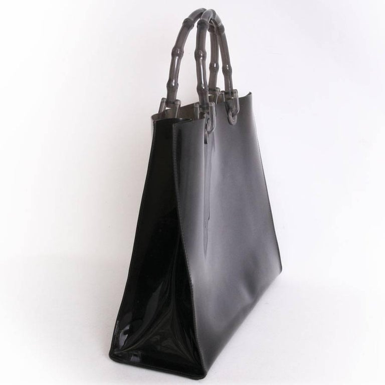 Collector GUCCI Smoked-Colored Plastic Tote Bag with Bamboo Handle at ...