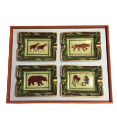 HERMES Set of 4 Mini Ashtrays in White Porcelain with Animal Pattern