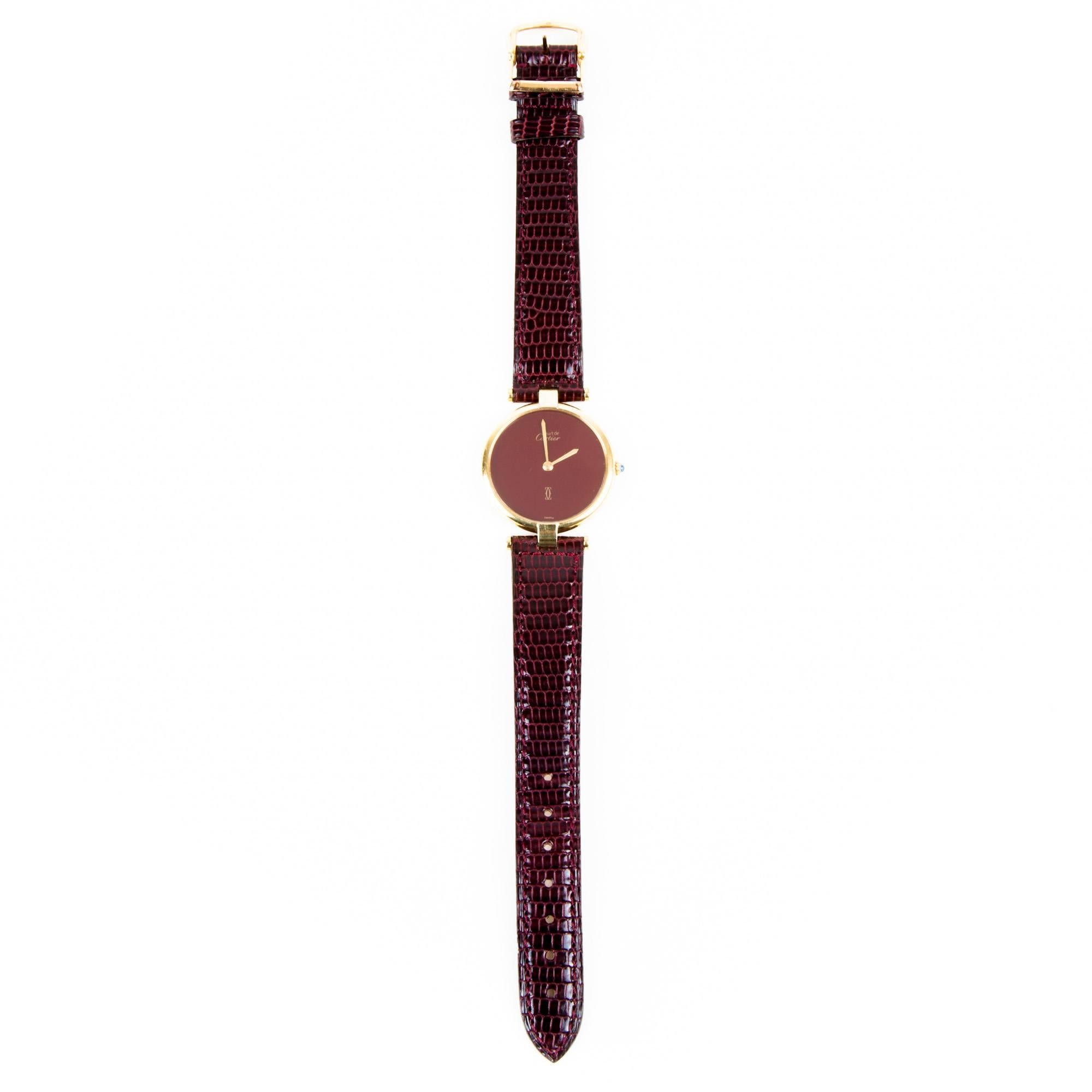 CARTIER 'Must' Watch with a Burgundy Dial and Leather Strap