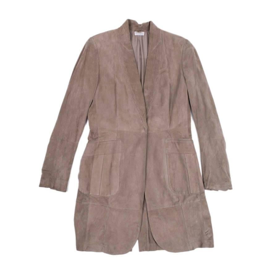 BRUNELLO CUCINELLI Long Coat in Beige Suede Size 40EU