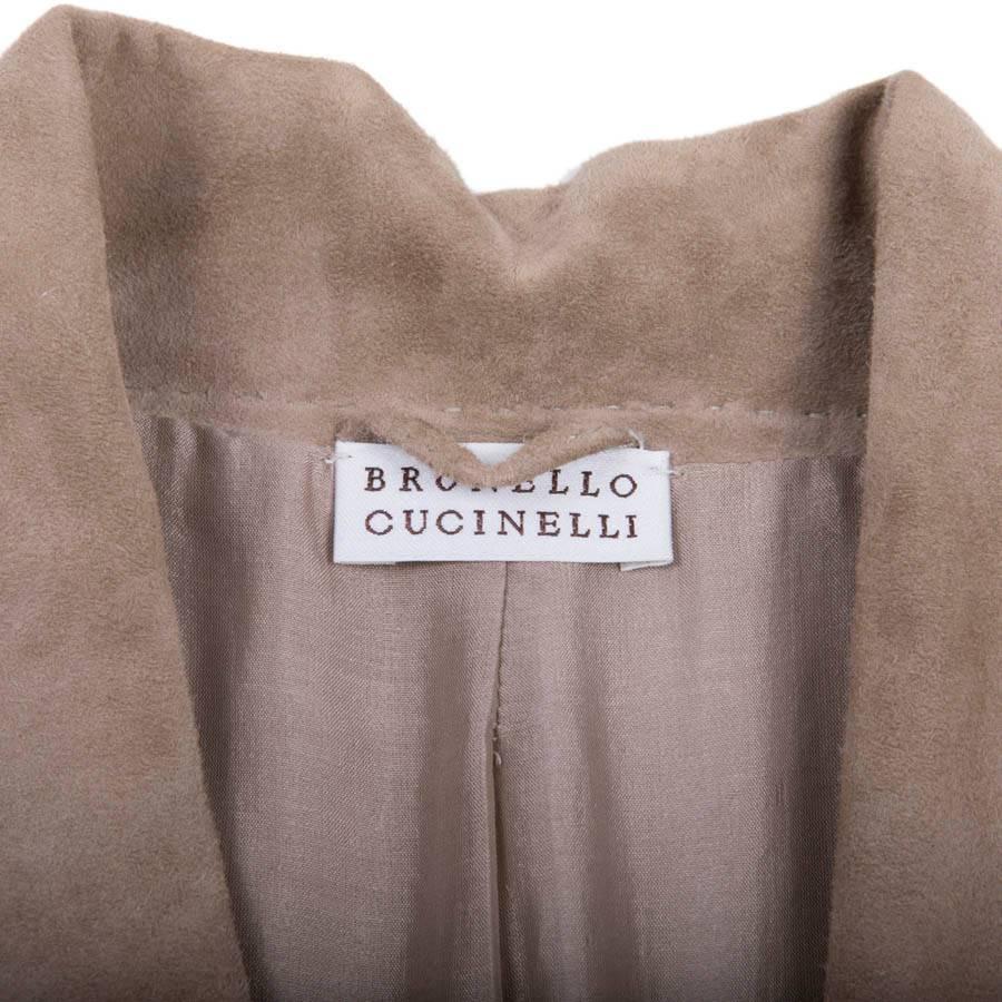BRUNELLO CUCINELLI Long Coat in Beige Suede Size 40EU In Good Condition In Paris, FR