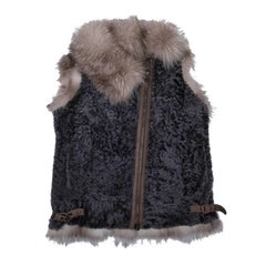 BRUNELLO CUCINELLI Sleeveless Jacket in Gray Turned Sheep Skin and Fox Fur 