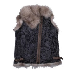 BRUNELLO CUCINELLI Sleeveless Jacket in Gray Turned Sheep Skin and Fox Fur