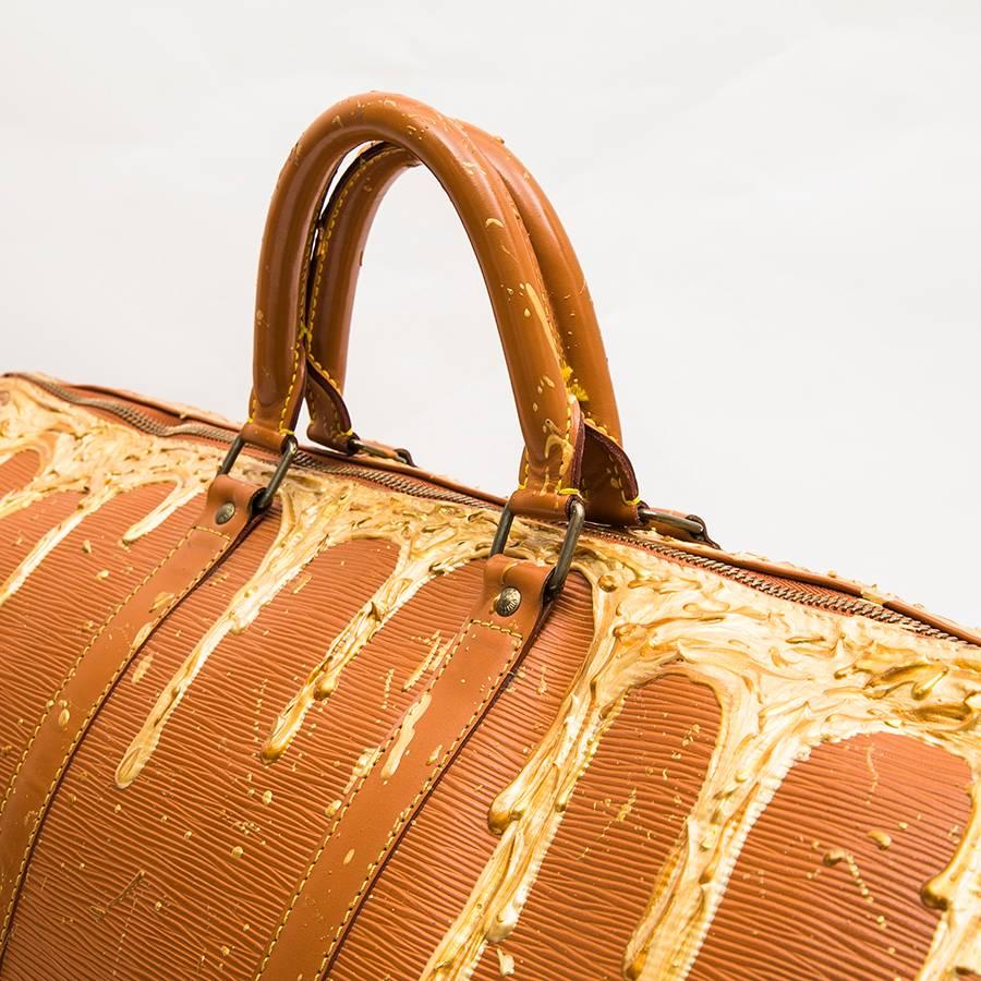 Brown LOUIS VUITTON 'Keepall' Customized Bag in Cipengo Gold Epi Leather