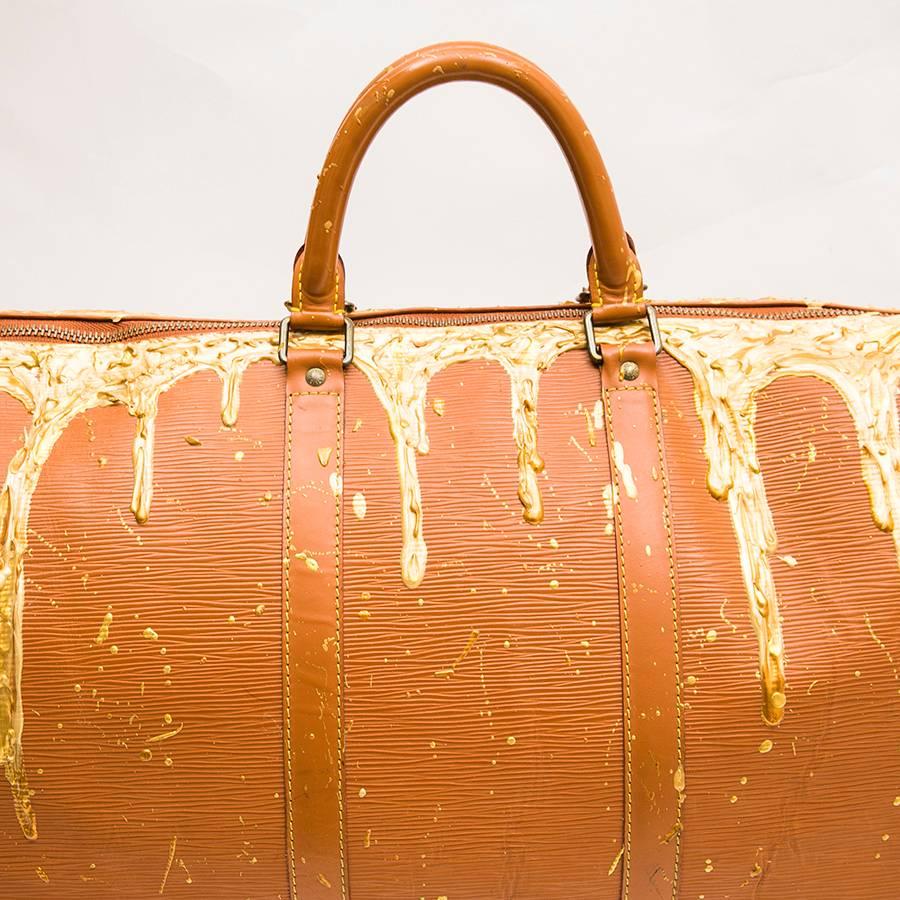 LOUIS VUITTON 'Keepall' Customized Bag in Cipengo Gold Epi Leather In Good Condition In Paris, FR