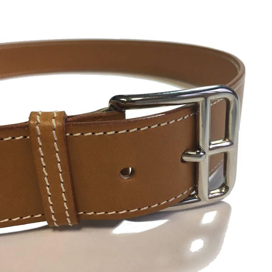 Brown HERMES Belt in Gold Leather with White Stitching Size 80FR