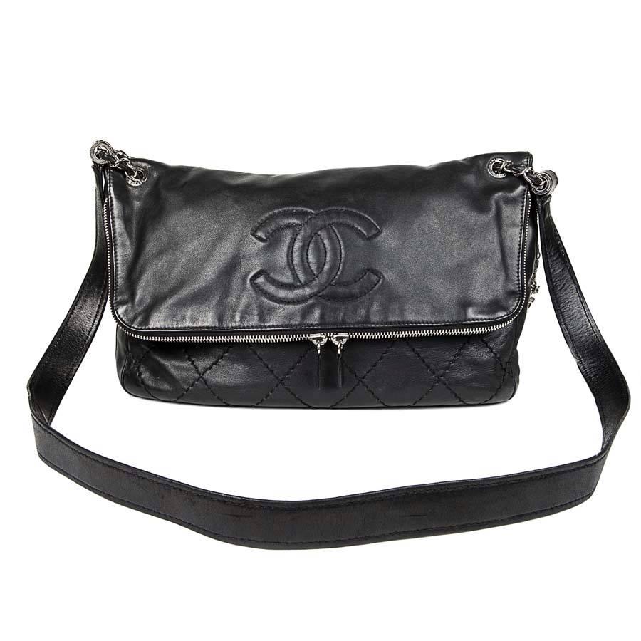 CHANEL Black Quilted Soft Leather Messenger Flap Bag