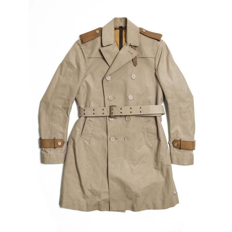 BURBERRY Riding Trench Coat in Beige Cotton and Natural Leather Size ...