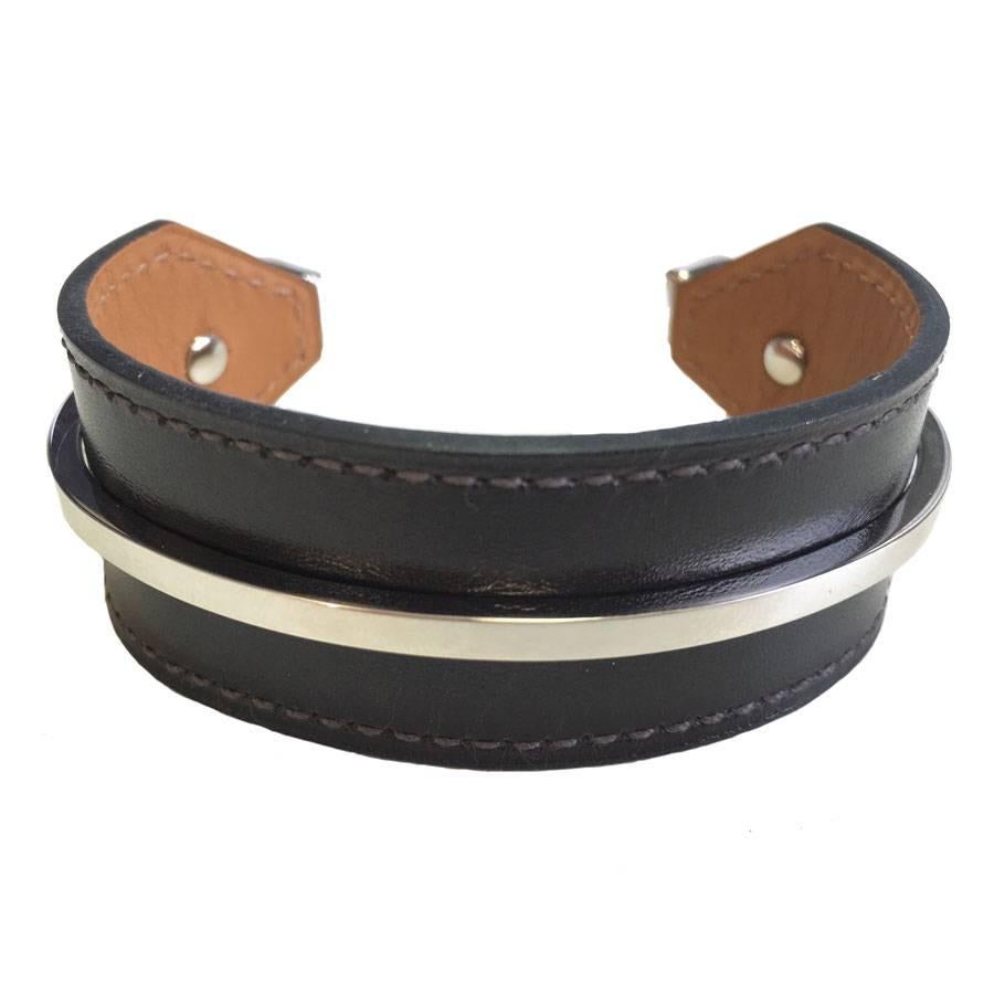 HERMES 'Binôme' Bracelet in Chocolate Box Leather