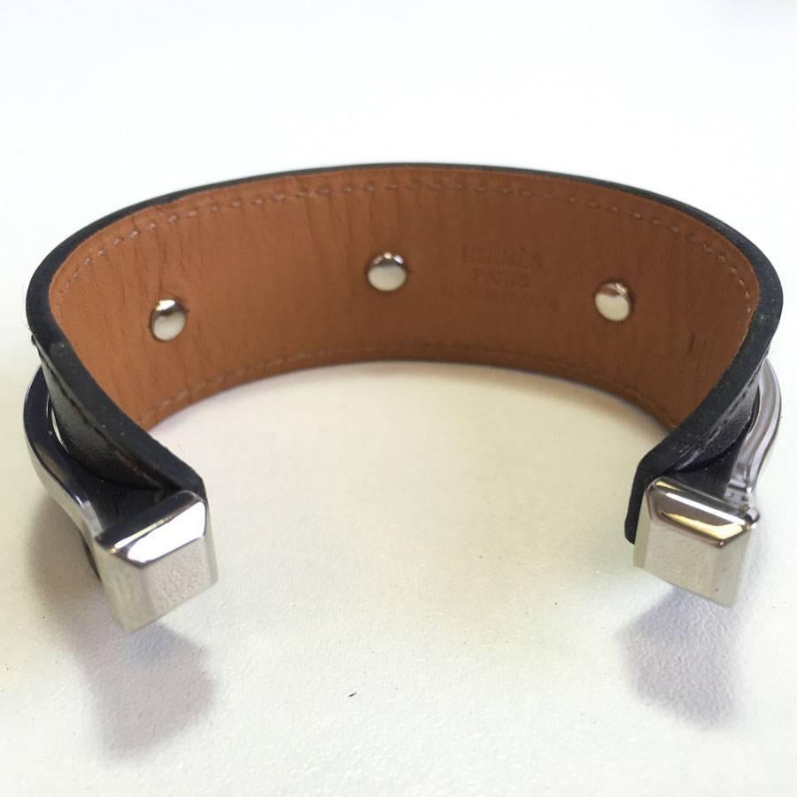 HERMES 'Binôme' Bracelet in Chocolate Box Leather In Excellent Condition In Paris, FR