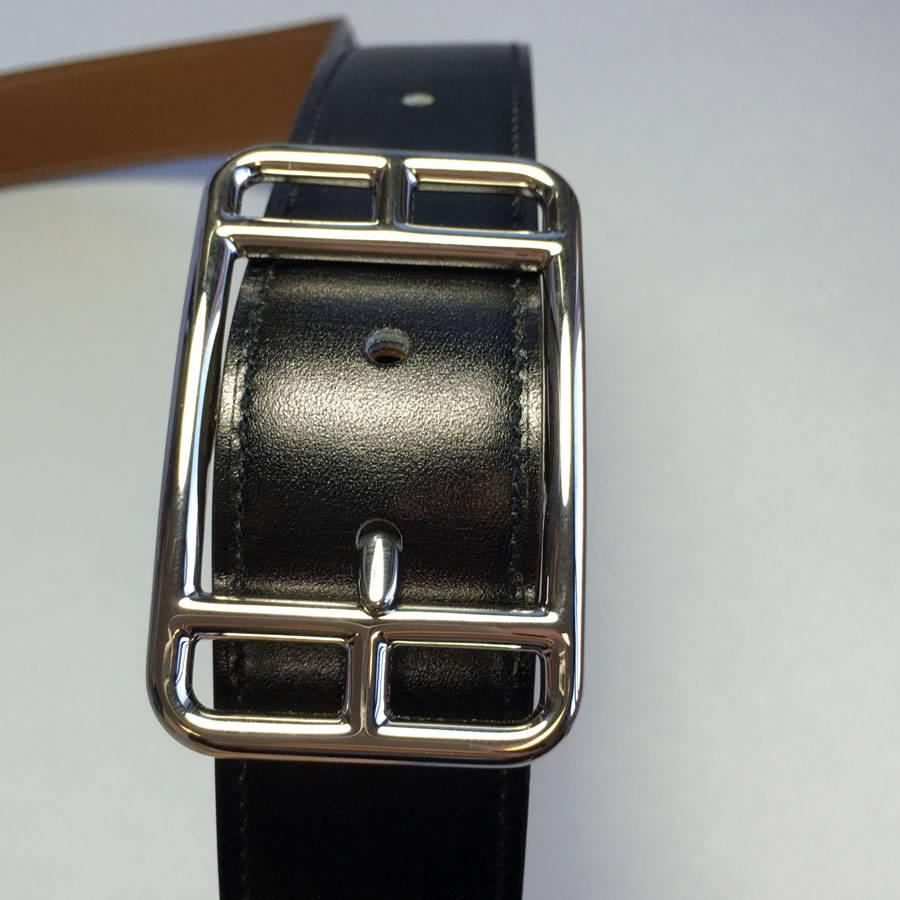 HERMES Reversible Belt in Black Box and Gold Taurillon Clémence Leather 1