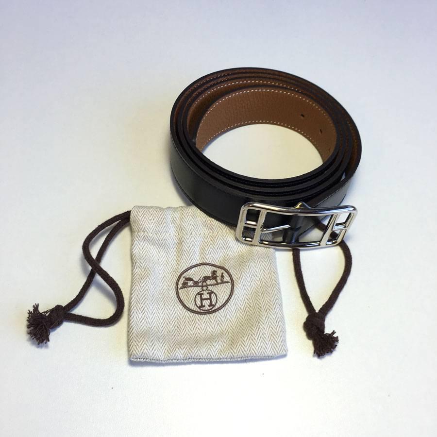 HERMES Reversible Belt in Black Box and Gold Taurillon Clémence Leather 2