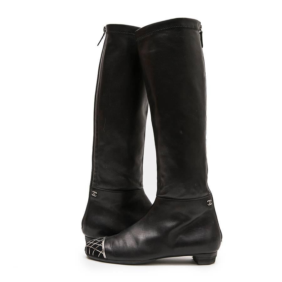 Women's CHANEL Boots in Black Smooth Lamb Leather Size 37FR