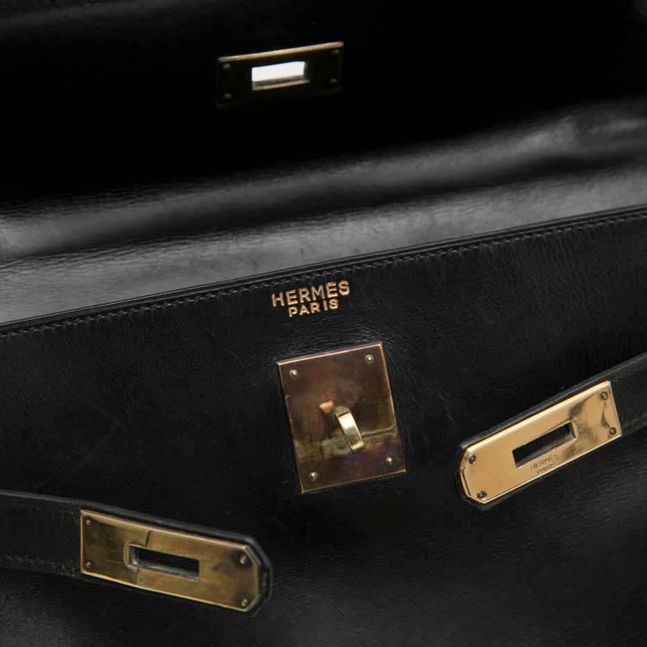 HERMES Vintage Kelly 32 bag in Black Box Leather 1