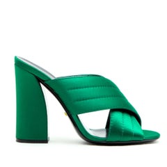 GUCCI High Heels Sandals in Green Satin Size 39.5EU