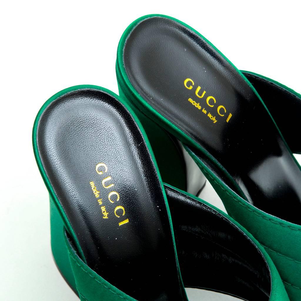 GUCCI High Heels Sandals in Green Satin Size 39.5EU 1