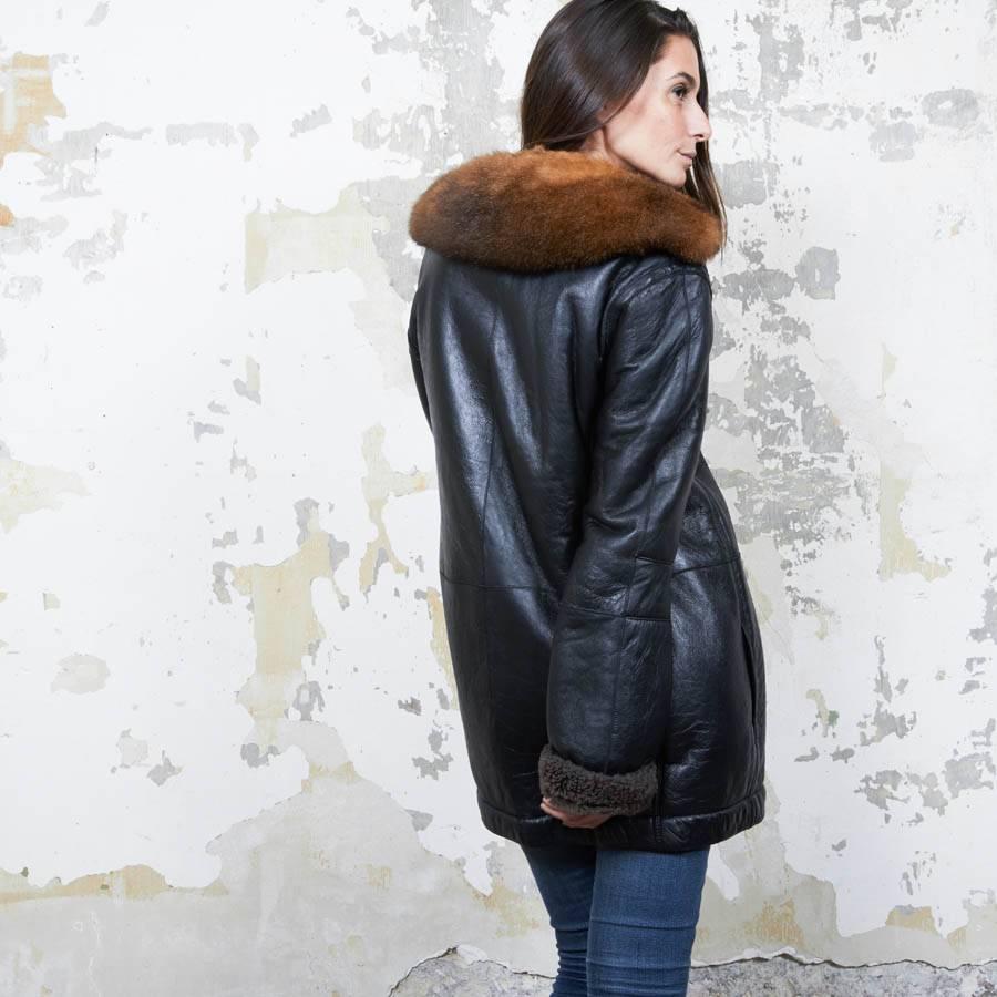 Women's Balenciaga Mid-Length Coat in Brown Returned Lambskin and Aged Leather Size 40