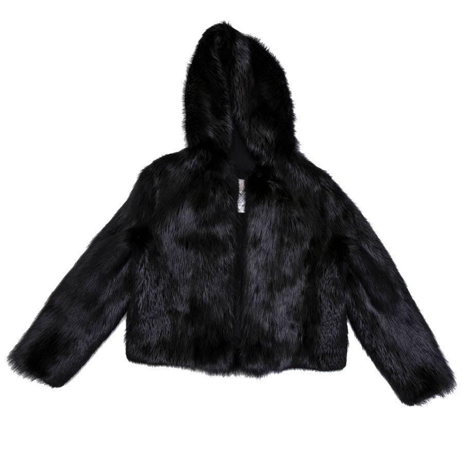 CHLOE Hooded Jacket in Black Beaver Shiny fur Size 38