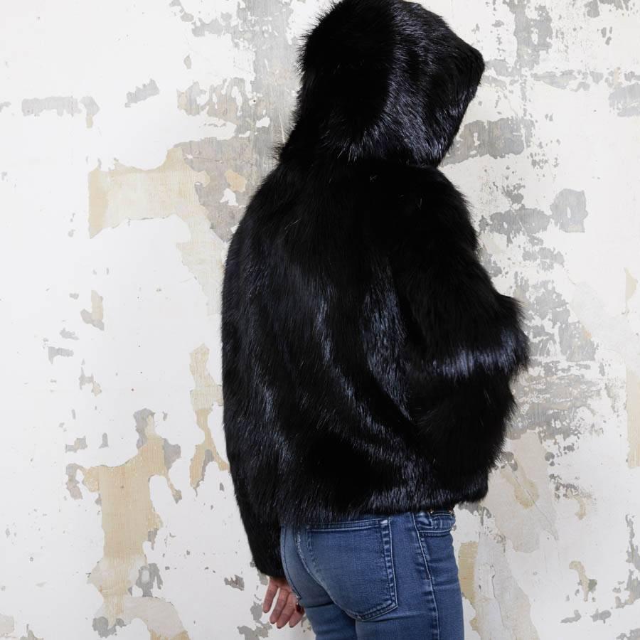 Women's CHLOE Hooded Jacket in Black Beaver Shiny fur Size 38