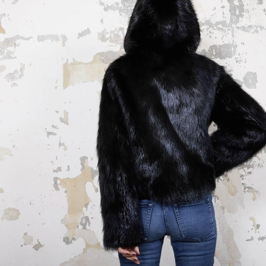 CHLOE Hooded Jacket in Black Beaver Shiny fur Size 38 1