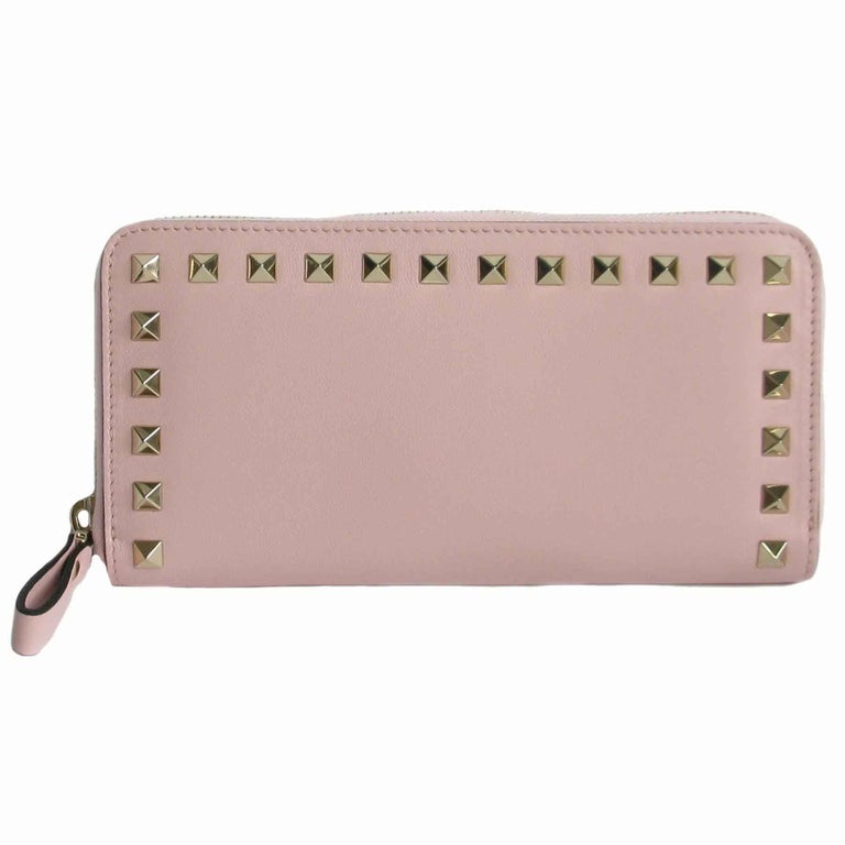 VALENTINO 'Rockstud' Wallet in Pink Leather and Gilded Metal Studs For ...