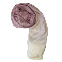 CHANEL Shawl with Small Fringes in Pink and White Cotton and Silk