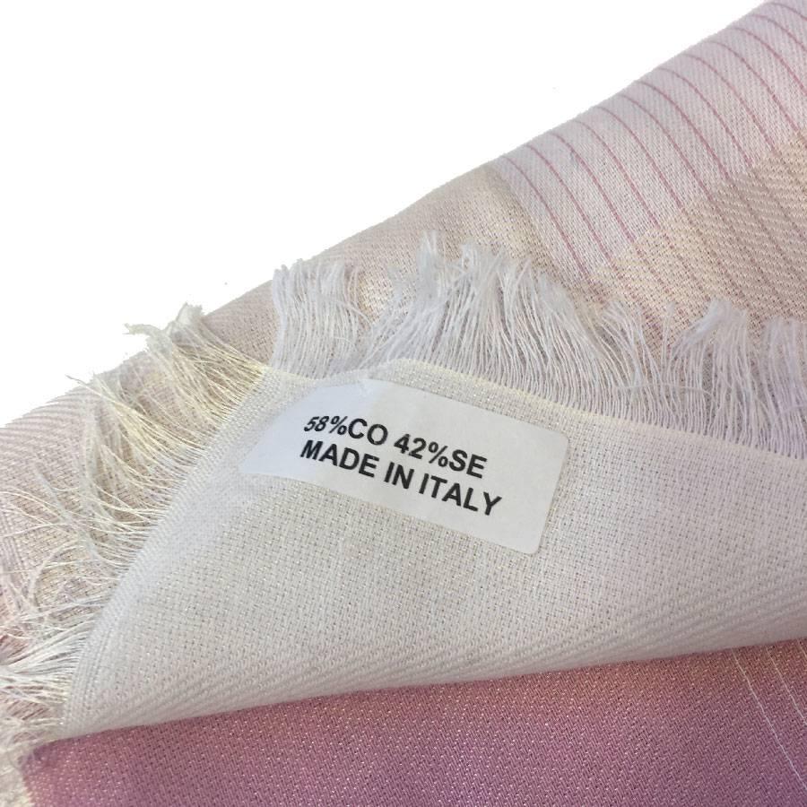 CHANEL Shawl with Small Fringes in Pink and White Cotton and Silk 2