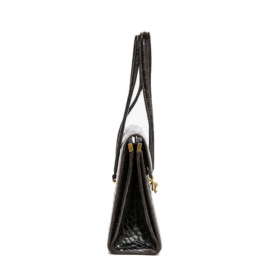 Tasche aus braunem Krokodil-Porosusleder (Schwarz) im Angebot