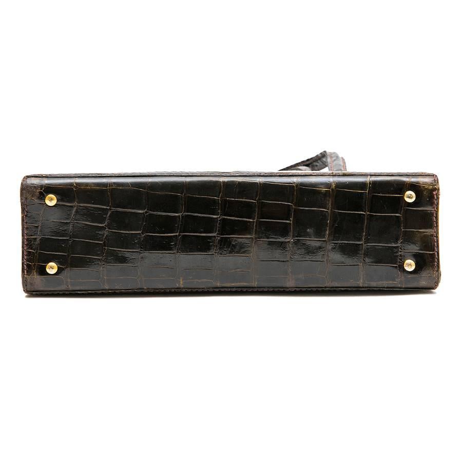 Black Vintage Bag in Brown Crocodile Porosus Leather For Sale